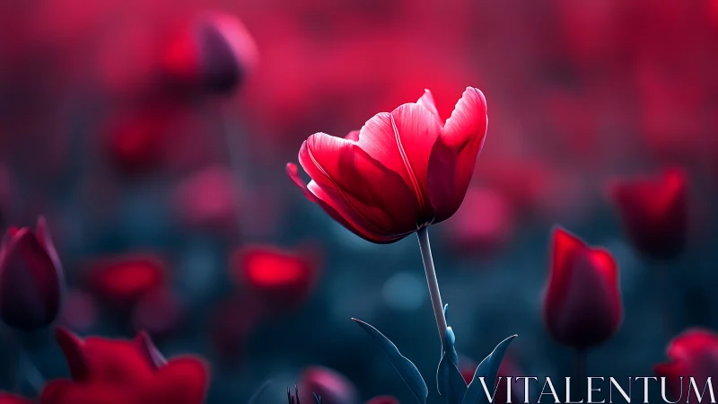Red Tulip Glowing Against Dreamy Bokeh Background