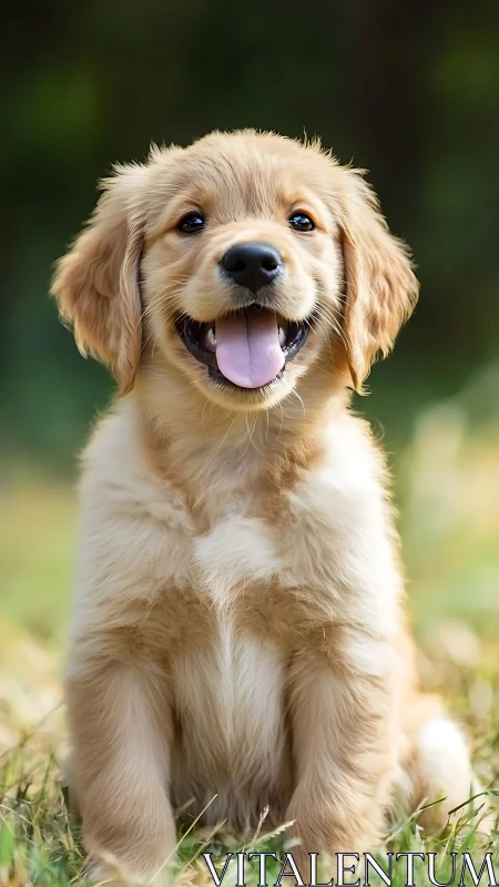 Golden puppy joy in soft sunlight, a heart-lifting moment.