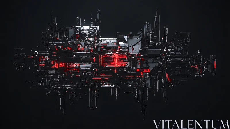 Futuristic red and black cybernetic structure on black.