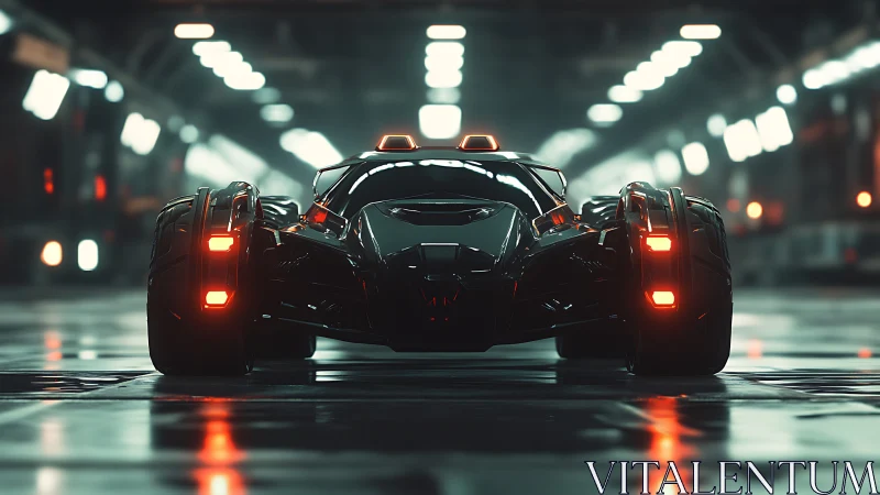 Futuristic black hypercar renders with neon rim lighting and depth