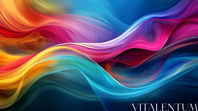Multicolored flowing waveforms form layered abstract composition