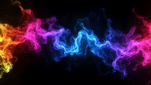 Neon plasma waveforms in flowing rainbow energy stream.