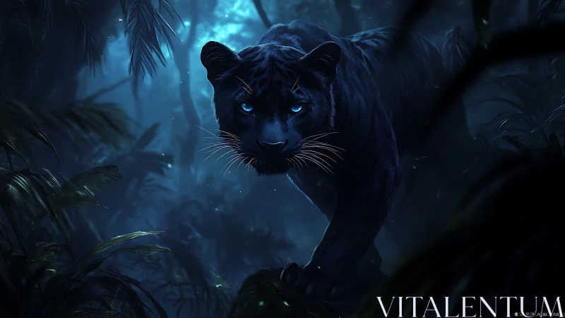 Luminous Black Panther Emerges from Enchanted Forest.