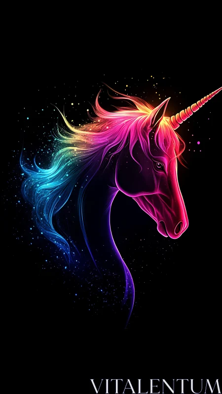 Neon stardust unicorn drifts through a hush of cosmic night