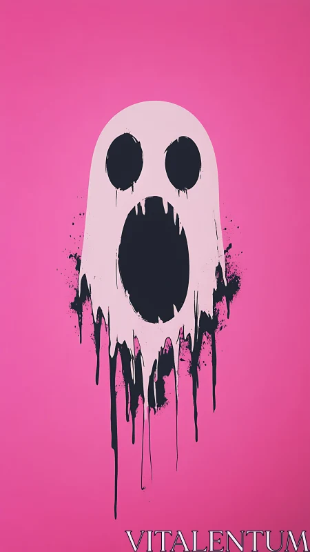 Dripping spectral glyph on magenta ground in flat vector paint.