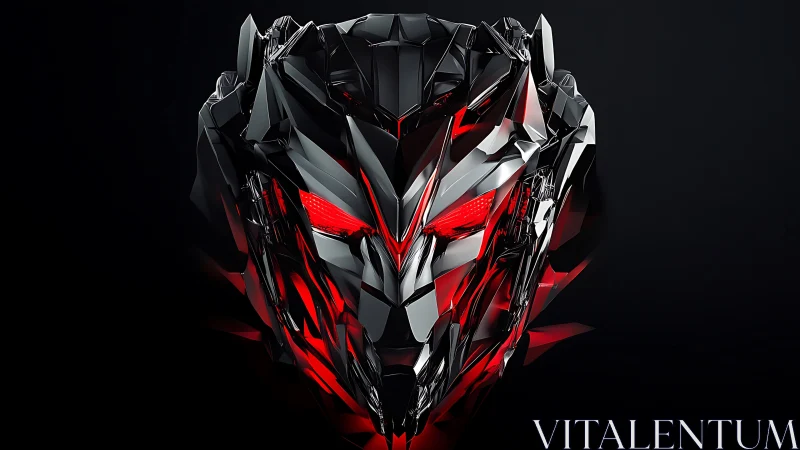 Cybernetic shard-wolf mask in angular red-black chassis.