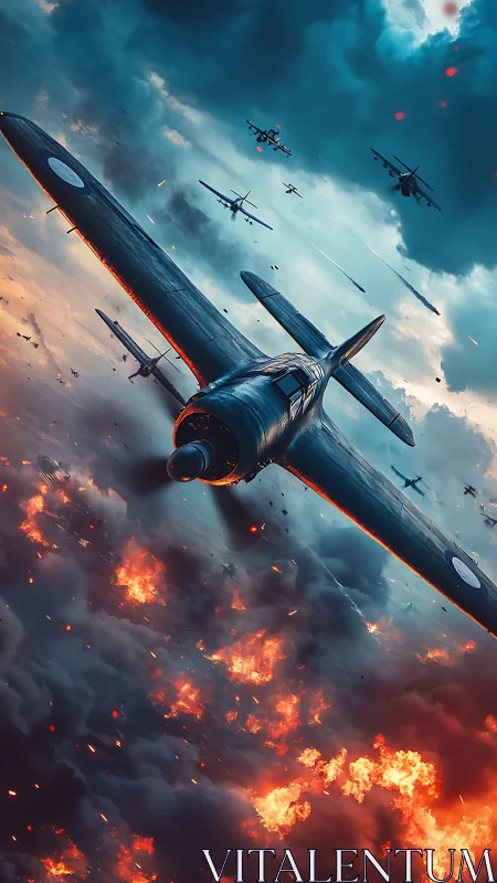 WWII Aerial Combat: Damaged Aircraft Squadron Dogfight.