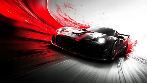 Dynamic 3D supercar render with high-speed motion trails.