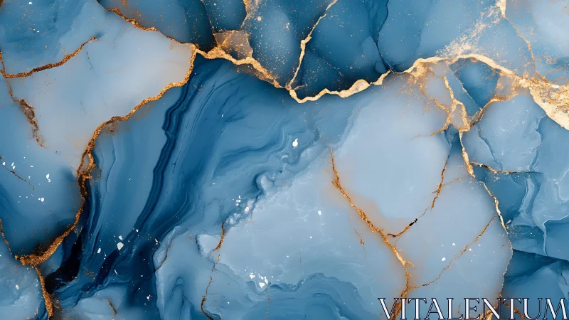 Blue marble abstract art with gold veins, elegant modern design.