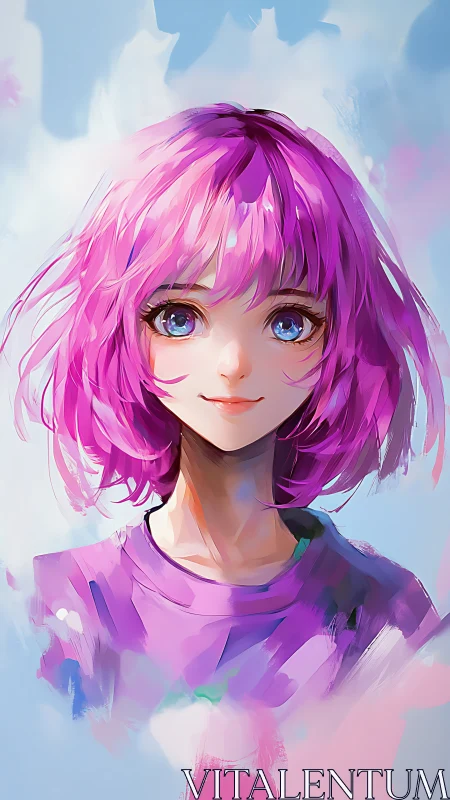 Cotton-candy haired dreamer under watercolor skies.