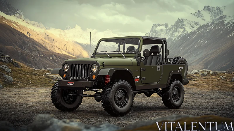 Mountain trail hero jeep basking under crisp alpine light.