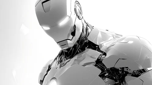 White armored humanoid robot in partial mechanical detail.