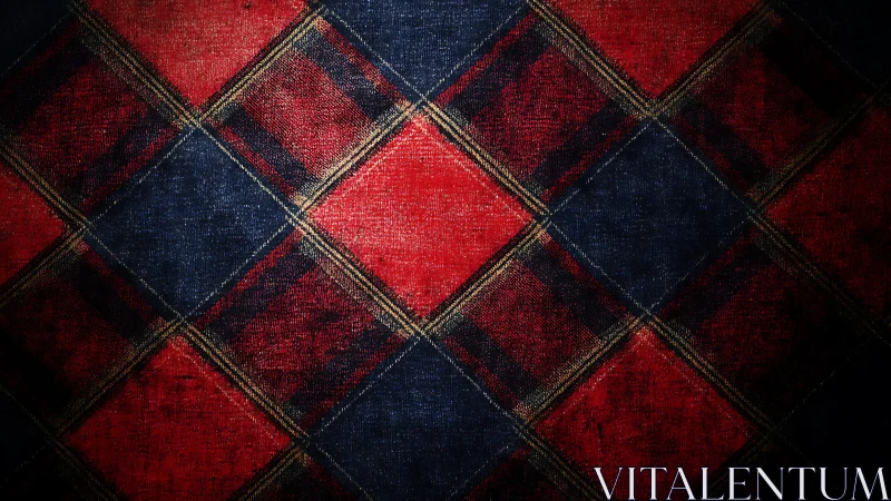 Vintage red and navy plaid textile under dramatic lighting.