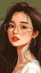 Digital portrait of stylish woman with glasses and hoop earrings.