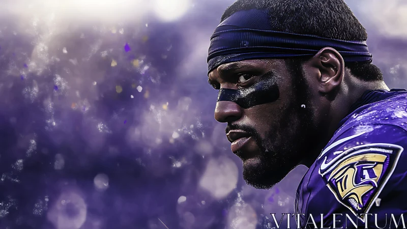 Gridiron defender locked in intense sideline focus.