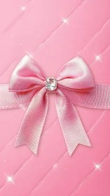 Luxury Bow on Geometric Pink Background with Crystal.