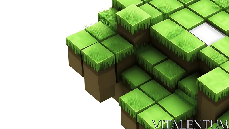 Isometric voxel terrain forms layered grassy cubic structure