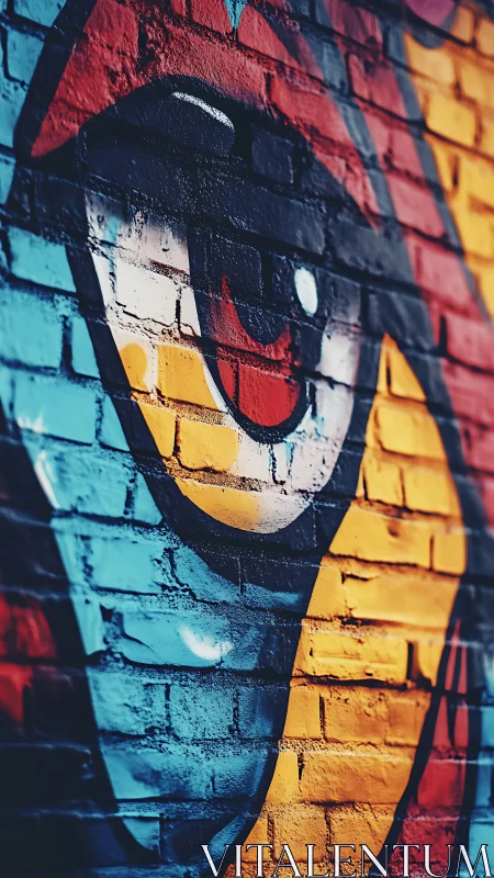 Bold street mural captures a colorful eye on urban brick
