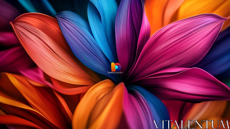 Macro digital bloom with multicolor layered abstract petals