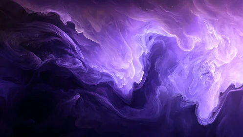 Violet nebula cloud swirls merge through dark cosmic void