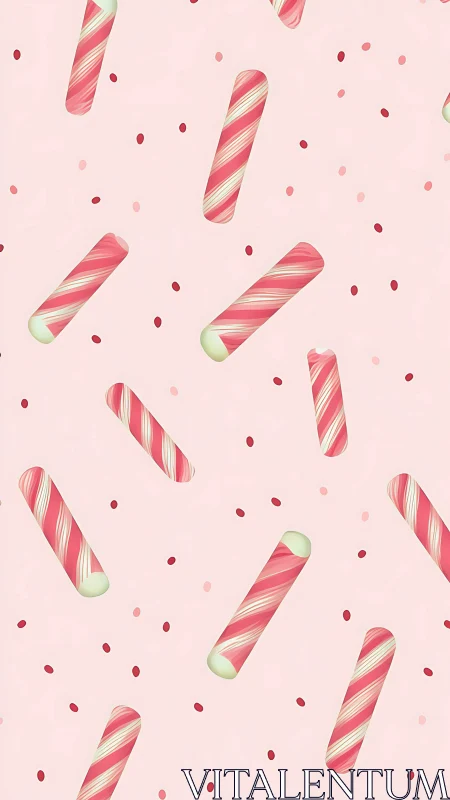 Candy cane pattern scattered on soft pink background