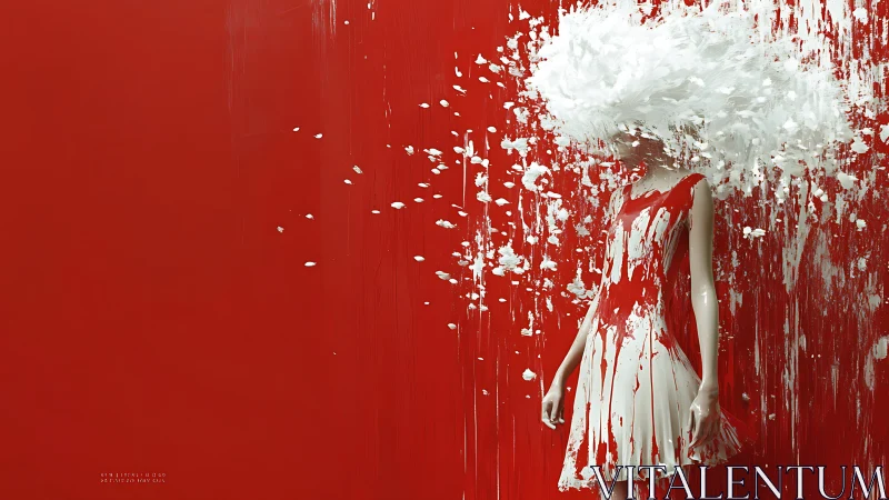 Crimson wall, porcelain girl, and the exploding paint storm.