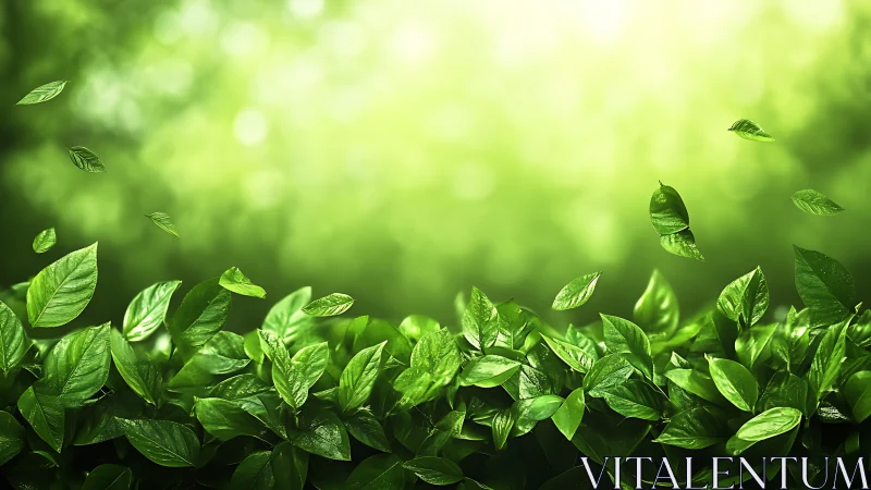 Sunlit green leaves dancing softly in a peaceful breeze.