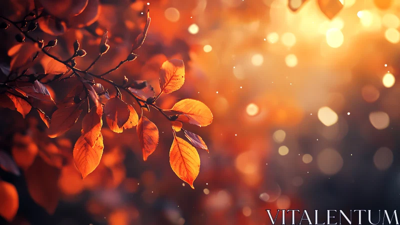 Backlit autumn foliage with shallow depth-of-field glow.