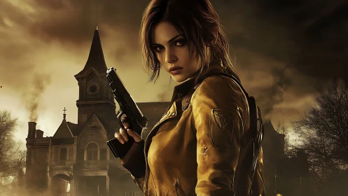 Gunmetal gaze before the haunted manor’s hungry shadows.