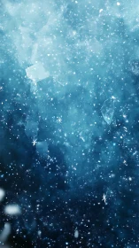 Frozen blue snowfall drifts through a shimmering night sky.