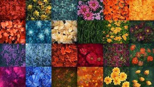 Floral color grid montage with vivid tonal gradations across hues.