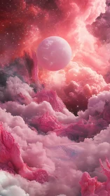 Stellar nebula landscape with luminous pink gas giant sphere