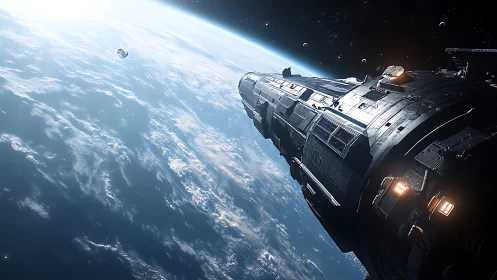 Colossal starship glides over Earth’s blue horizon in orbit