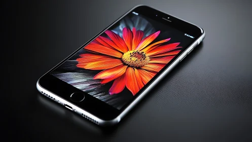 Vibrant Red Daisy Glows on Modern Smartphone Display