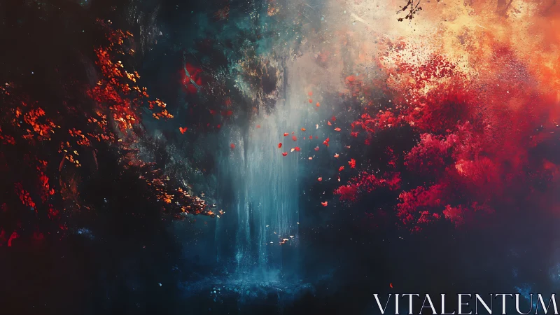 Mystic waterfall drifting through glowing cosmic colors.