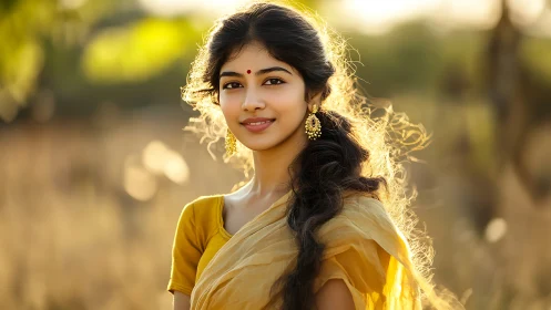 Sunlit curls trade secrets with the golden village evening