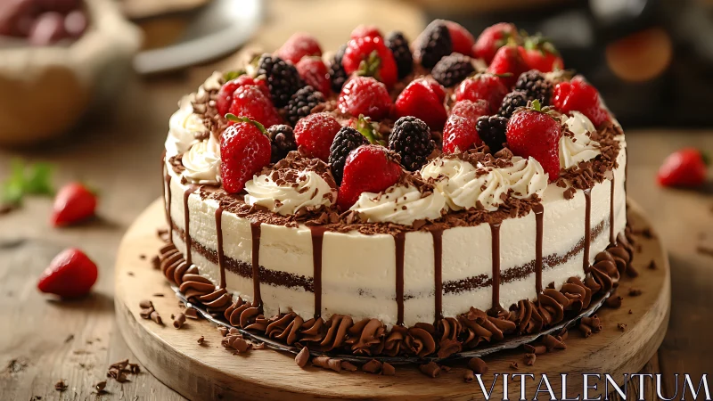 Decadent Chocolate Cake With Fresh Berries and Cream