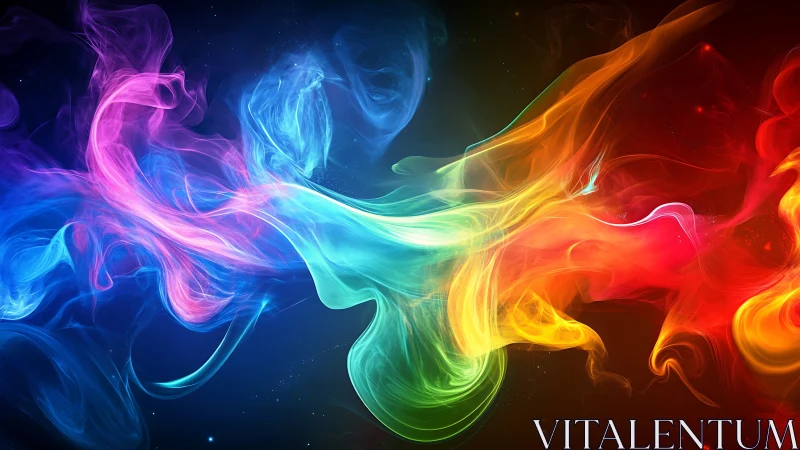 Prismatic smoke river swirling across a cosmic dark void.