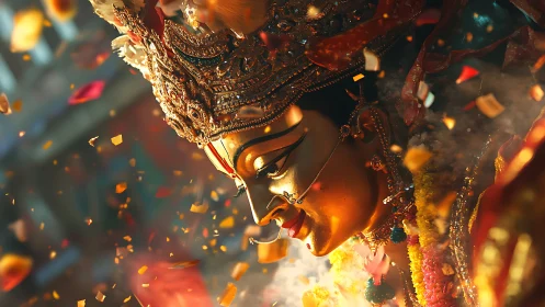 Photorealistic deity portrait with dynamic ceremonial lighting.