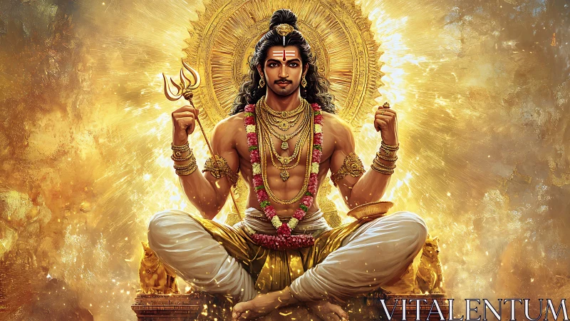 Golden storm crowns the serene meditating deity