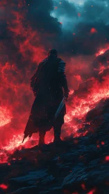 Lone ember knight stalking the edge of a molten storm.