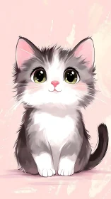 Gray White Kitten with Yellow Eyes on Pink Background