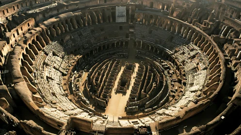 Aerial view records interior structure of Roman Colosseum