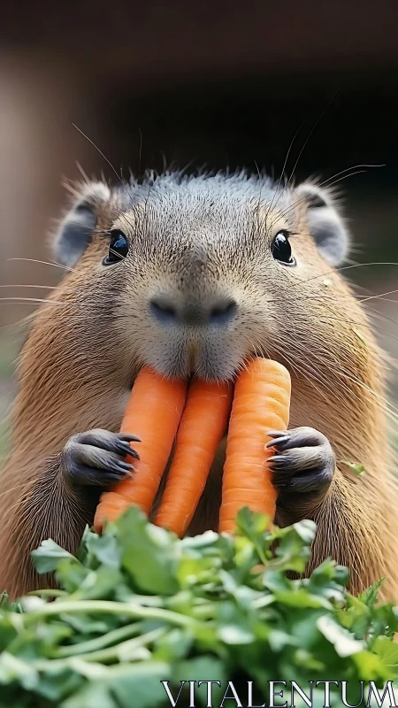 Carrot-hugging capybara politely demolishes lunchtime greens