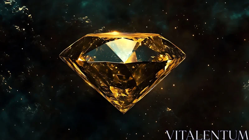 Cosmic golden diamond suspended in luminous deep space.