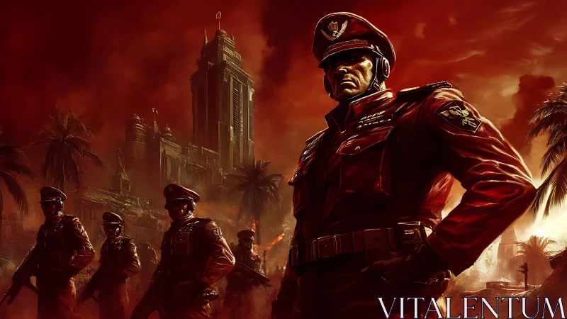 Militaristic commander dominates fiery tropical stronghold.