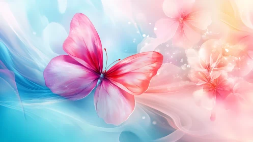 Iridescent butterfly morphology in pastel chromatic airflow field.