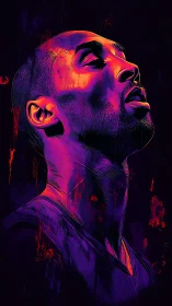 Portrait of focused athlete in neon purple orange lighting