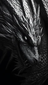 Midnight dragon coils through shadow, scales like forged steel