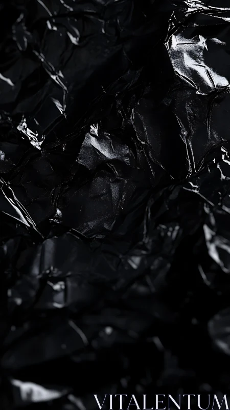 Crumpled black plastic surface with sharp reflective folds.
